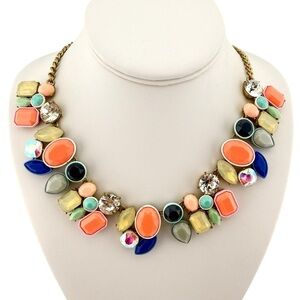 Retired J. Crew Multicolor Brulee Necklace in Peach, Blue & Mint Green